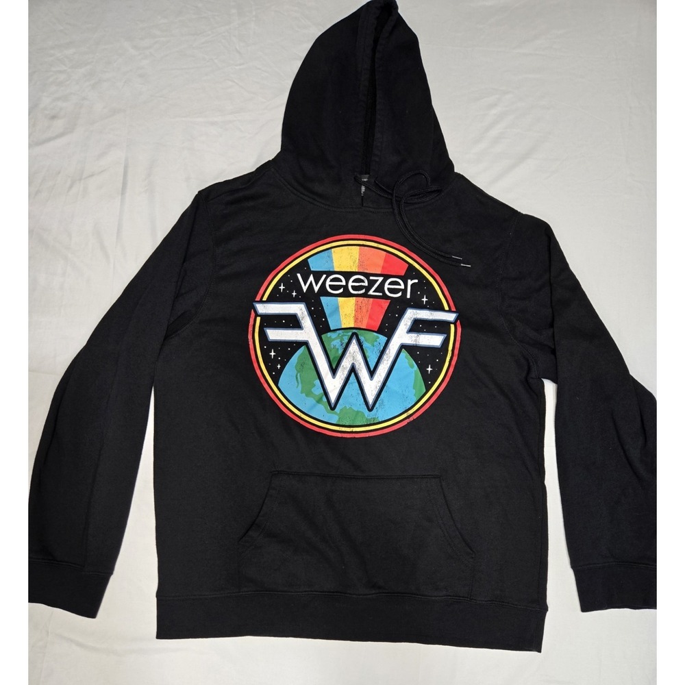 Weezer Hoodie XL Black Earth Logo Graphic Pullover Sweatshirt Tour Merch